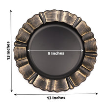 13 Inch Matte Black Round Charger Plates with Gold Brushed Wavy Scalloped Rim Design 6 Pack
