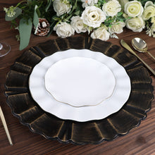 13 Inch Round Matte Black Acrylic Charger Plates with Gold Brushed Wavy Scalloped Edge 6 Pack