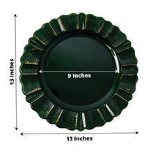 Acrylic charger plates - Green plastic charger plates with measurements of 13 inches and 9 inches, in a round shape with a waved scalloped rim