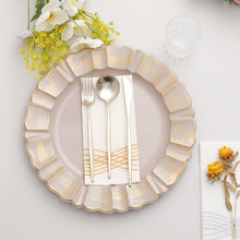 13 Inch Acrylic Nude Taupe Charger Plates With Scalloped Gold Rim 6 Pack