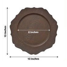 6 Pack | 13inch Rustic Brown Embossed Wood Grain Acrylic Charger Plates with Scalloped Rim