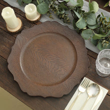 6 Pack | 13inch Rustic Brown Embossed Wood Grain Acrylic Charger Plates with Scalloped Rim