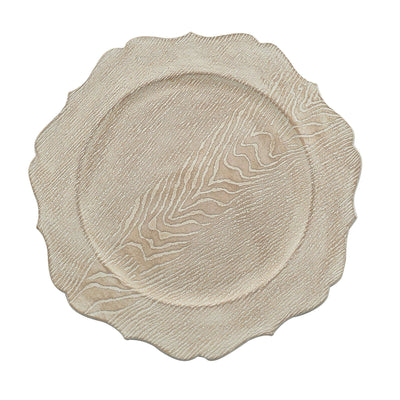 Decorative beige plate with a textured wood grain design