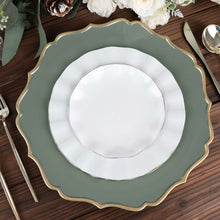 Olive Green Gold Scalloped Rim Charger Plates 6 Pack Round Plastic 13 Inch