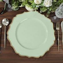 Six 13 Inch Sage Green Charger Plates with Gold Scalloped Rim