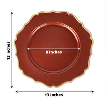 6 Pack Terracotta (Rust) / Gold Scalloped Rim Acrylic Charger Plates