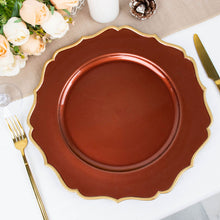 6 Pack Terracotta (Rust) / Gold Scalloped Rim Acrylic Charger Plates