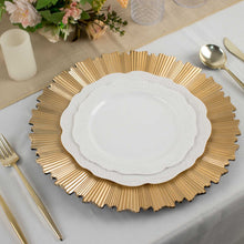 Metallic Gold Charger Plate With Scalloped Rim Sunray Pattern In Acrylic