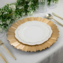 Gold Sunray Charger Plate With Scalloped Rim In Acrylic Plastic