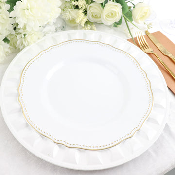 Dazzle Your Guests with White Round Bejeweled Rim Plastic Dinner Serving Trays