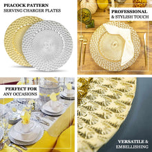 Gold Hard Plastic Peacock Pattern Charger Plates 6 Pack 13 Inch Size