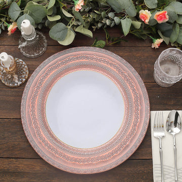 Create Memorable Table Settings with Rose Gold Rustic Lace Embossed Acrylic Plastic Charger Plates