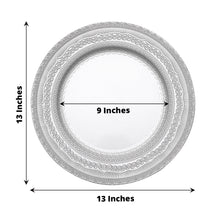 Acrylic Charger Plates - White Round Plate with Lace Embossed Rim, Measurements of 13 inches and 9 inches