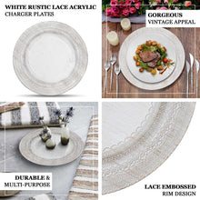 6 Pack Of White Acrylic Embossed Rustic Lace Design Charger Plates 6 Pack