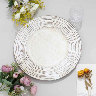 Decorative round plate with textured rim on a light surface.