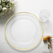 10 Pack | 12inch Gold Rim Clear Heavy Duty Plastic Serving Trays