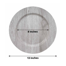 Gray Plastic Charger Plates - Round Shape - Faux Wood Finish w/ Wide Rims - 8 inches and 13 inches