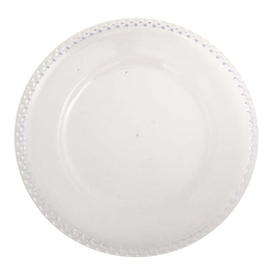 White decorative plate with beaded edge design