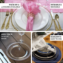 6 Pack | 12inch Clear/Rose Gold Acrylic Beaded Rim Charger Plates