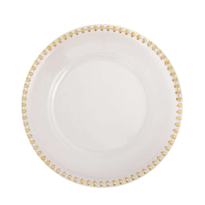 Elegant white plate with gold beaded rim design.