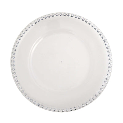 White decorative plate with silver beaded rim detail