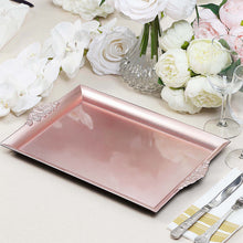 14 Inch x 10 Inch 2 Pack Blush & Rose Gold Rectangle Decorative Acrylic Serving Trays with Embossed Rims