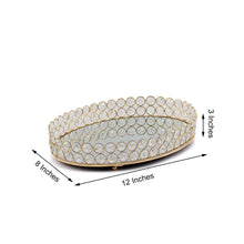 12 Inch x 8 Inch Gold Metal Small Crystal Beaded Mirror Decorative Vanity Small Oval Tray