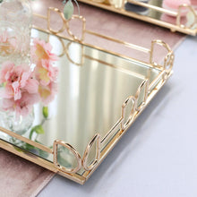14 Inch x 10 Inch 13 Inch x 9 Inch Gold Metal Mirror Decorative Vanity Rectangle Tray Set of 2 