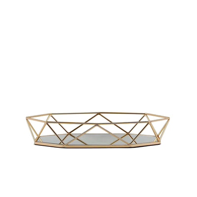 Geometric gold tray with mirrored base, perfect for modern decor.