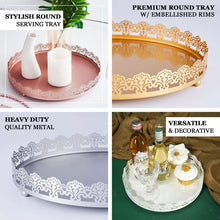 12inch Gold Premium Metal Decorative Vanity Serving Tray, Round With Embellished Rims