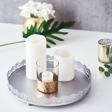 Elevate Your Event Decor with the Silver Premium Metal Decorative Vanity Serving Tray