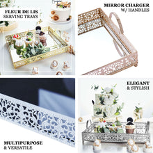 16 Inch x 12 Inch White Metal Decorative Fleur De Lis Rectangle Mirror Vanity Tray with Handles