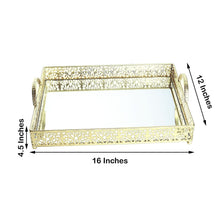 16 Inch x 12 Inch Decorative Rectangle Gold Metal Fleur De Lis Mirror Vanity Serving Tray with Handles
