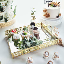 16 Inch x 12 Inch Decorative Gold Metal Fleur De Lis Rectangle Mirror Vanity Tray with Handles