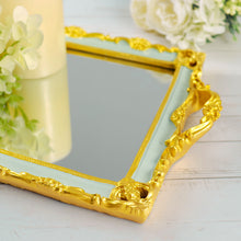 Resin Decorative Vanity Serving Tray Mirrored 15 Inch x 10 Inch Rectangle Shape in Metallic Gold & Mint Green 