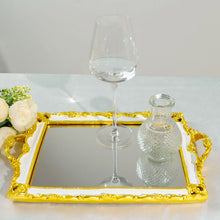 Mirrored Rectangle Vanity Serving Tray in Metallic Gold White 
