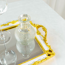 Resin Vanity Tray with Mirrored Rectangle Design in Gold and White
