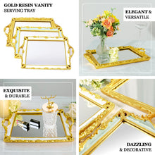 Resin Rectangle Mirrored Vanity Tray in Metallic Gold and White 