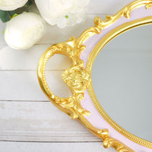 Resin Vanity Tray with Mirrored Oval Design in Gold and Pink
