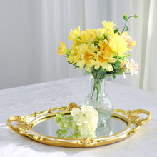 Mirrored Oval Vanity Serving Tray in Metallic Gold White 