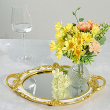 Resin Vanity Tray with Mirrored Oval Design in Metallic Gold and White