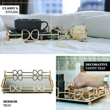 Set of 2 Gold Decorative Rectangle Vanity Mirror Tray 14 Inch x 10 Inch 13 Inch x 9 Inch 