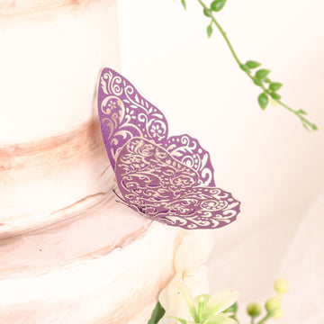 Add a Touch of Glamour with Metallic Purple Butterfly Cake Decorations
