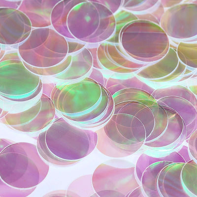 Iridescent round sequins in pastel colors on a white background.