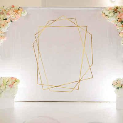 Elegant gold geometric frame on a floral backdrop for events and celebrations.