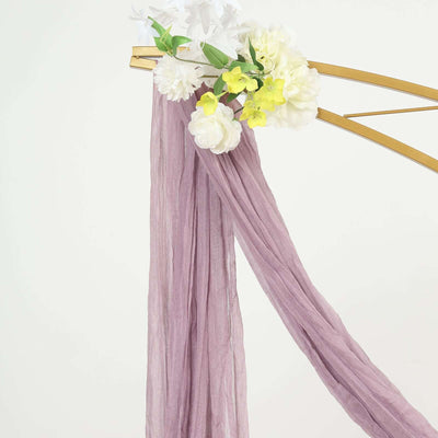 Lavender chiffon scarf draped elegantly with decorative flowers
