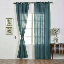 52 Inch x 108 Inch Blue Faux Linen Curtains With Chrome Grommets
