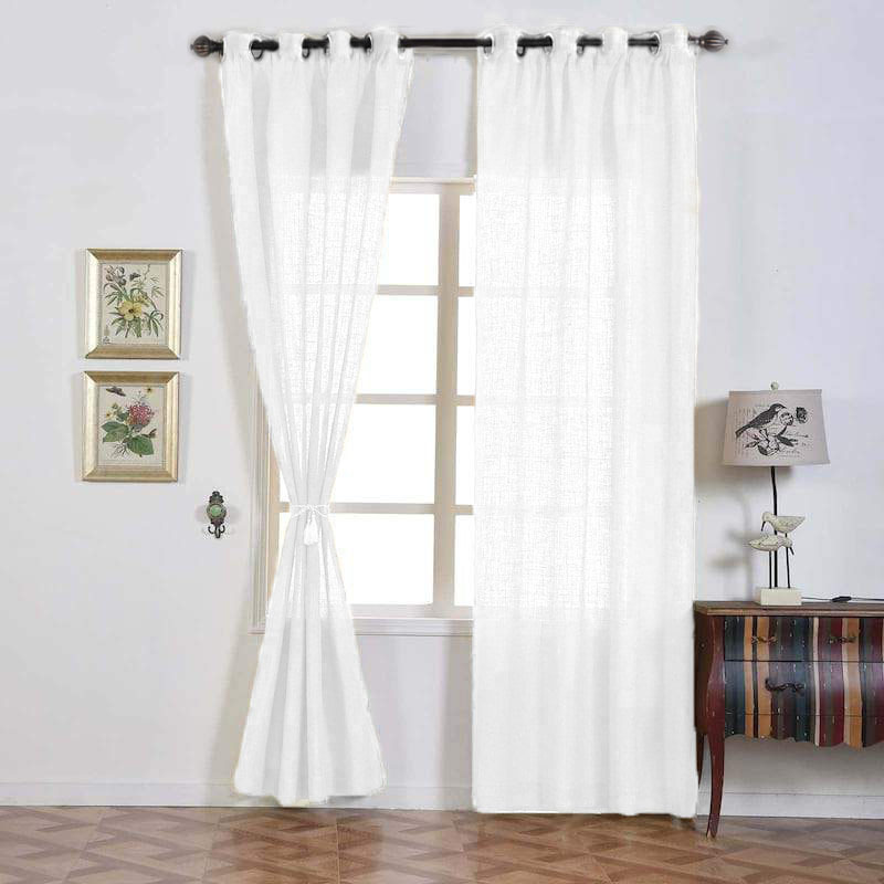 Handmade White Faux Linen Curtains 52x108