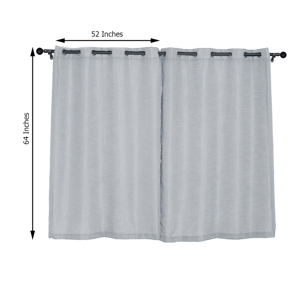 Silver Faux Linen Curtains with Chrome Grommet - 52