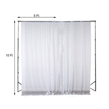 Sheer white lace drape curtain with measurements of 5 ft and 10 ft
